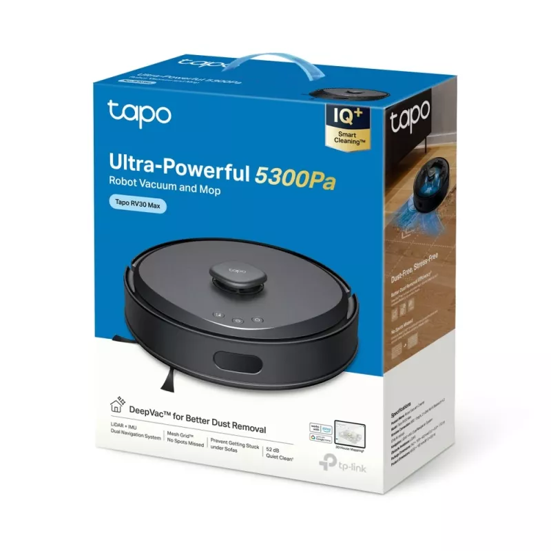 TP-Link Tapo Robotolmuimeja, kotita, must, ümmargune, laadimine, 55 dB, 0,3 L