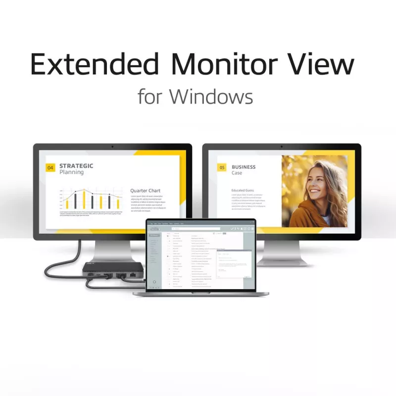 ACT USB-C 4K MST dokkimisjaam 2 HDMI monitorile, Ethernet, USB-C, 3x USB-A, PD läbivoolu ja 1-meetrine eemaldatav ühenduskaabel