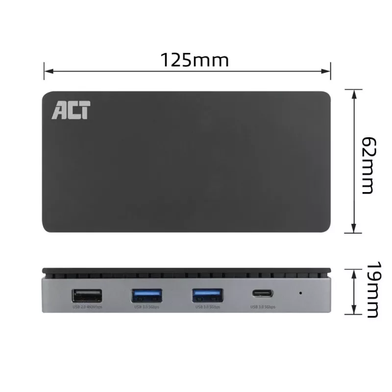 ACT USB-C 4K MST dokkimisjaam 2 HDMI monitorile, Ethernet, USB-C, 3x USB-A, PD läbivoolu ja 1-meetrine eemaldatav ühenduskaabel