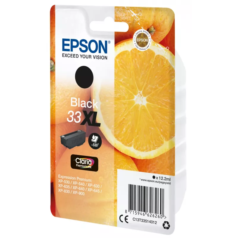 Epson oranžs üksikpakend must 33XL Claria Premium tint, kõrge (XL) tootlikkus, Must, pigmendipõhine tint, 12,2 ml, 1 tk
