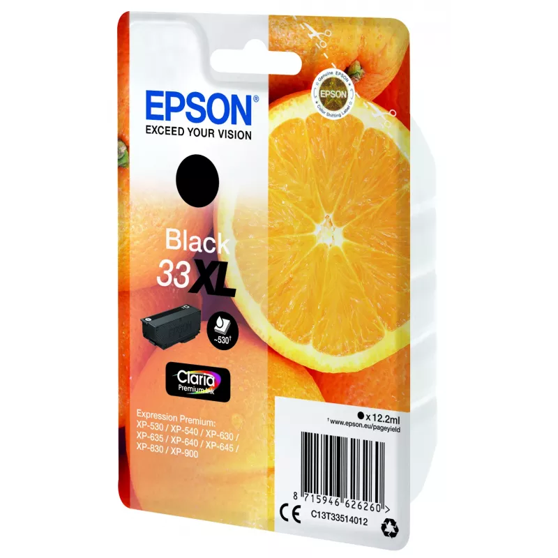 Epson oranžs üksikpakend must 33XL Claria Premium tint, kõrge (XL) tootlikkus, Must, pigmendipõhine tint, 12,2 ml, 1 tk
