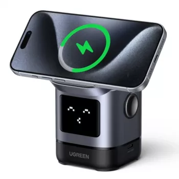 Laadija UGREEN 45775 — sisetingimustes kasutatav vahelduvvoolu juhtmevaba kiirlaadija, universaalne, 1× USB-C, must/hall