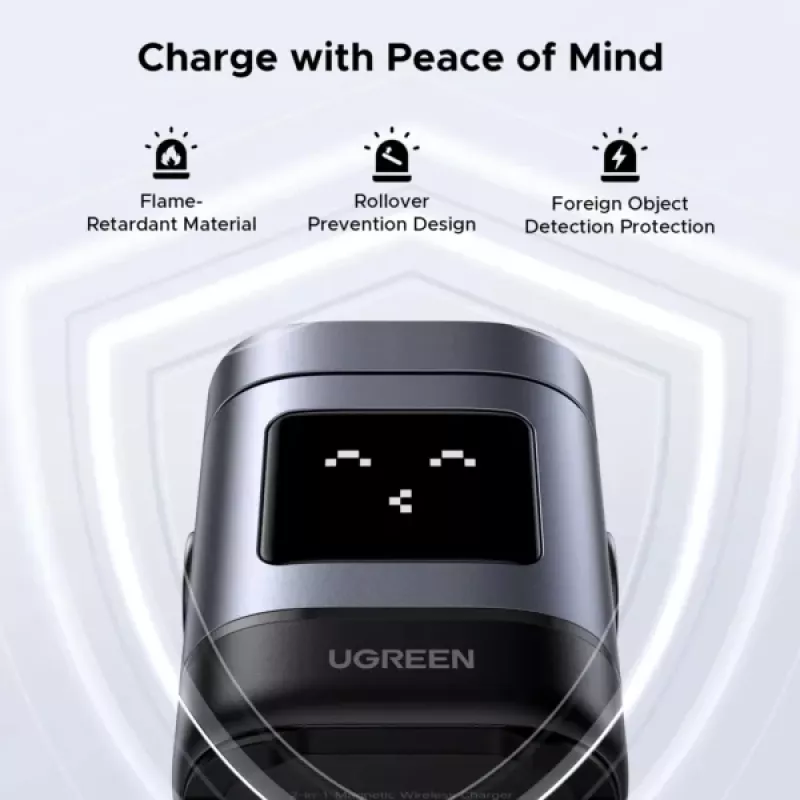 Laadija UGREEN 45775 — sisetingimustes kasutatav vahelduvvoolu juhtmevaba kiirlaadija, universaalne, 1× USB-C, must/hall