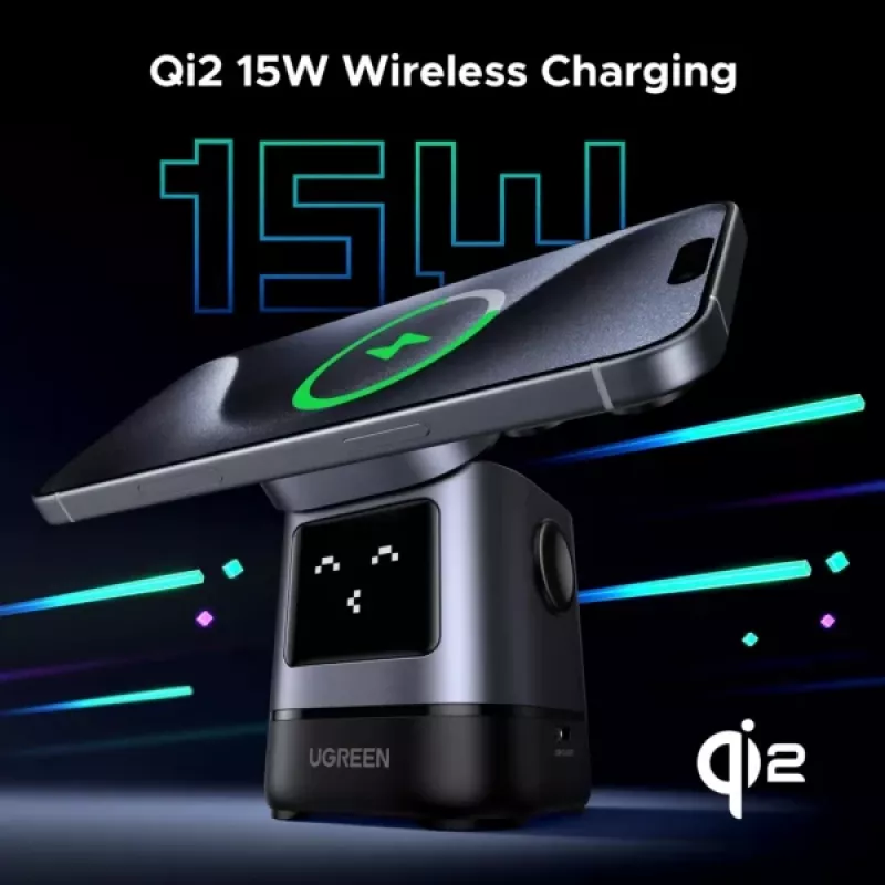 Laadija UGREEN 45775 — sisetingimustes kasutatav vahelduvvoolu juhtmevaba kiirlaadija, universaalne, 1× USB-C, must/hall