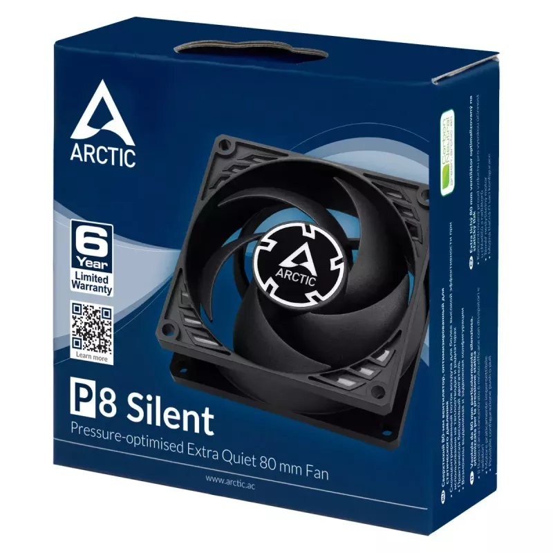 ARCTIC P8 Silent – rõhuoptimeeritud eriti vaikne 80 mm ventilaator