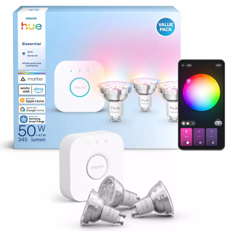 Philips Hue Valge and colour ambience Essential stardikomplekt: 3 GU10 nutipirni (345 lm)