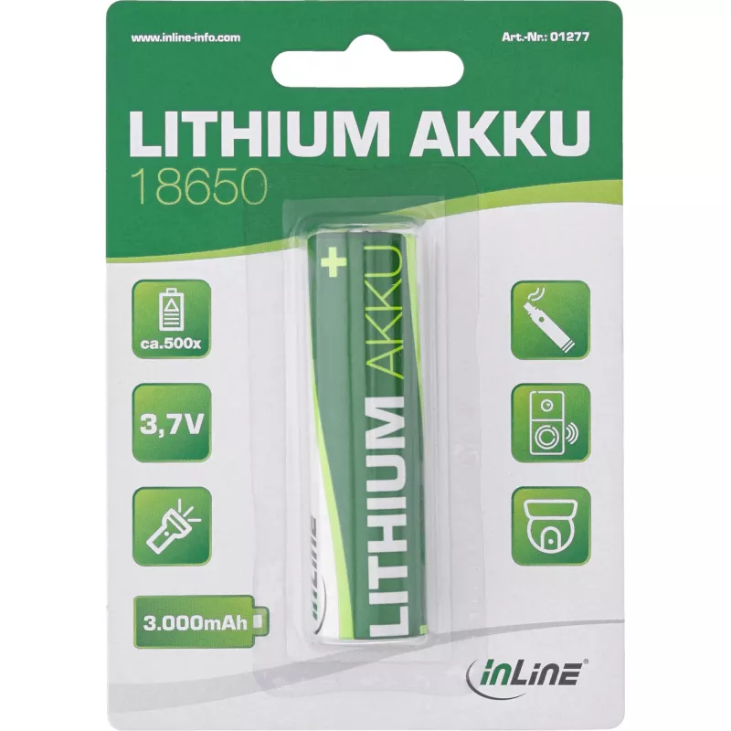 InLine liitiumioonaku 3000 mAh 18650 3,7 V laetav