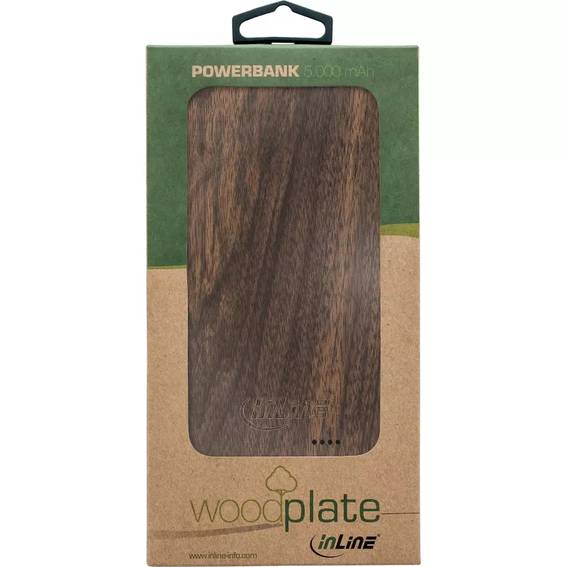 InLine woodplate, USB PowerBank 5000 mAh, LED-iga, pähklipuit