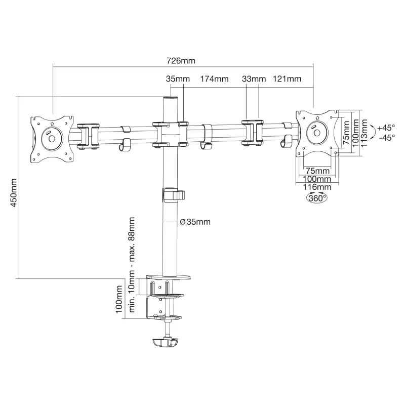InLine lauahoidik, 2x TFT/LCD/LED kuni 68cm (27 tolli) max 2x8 kg
