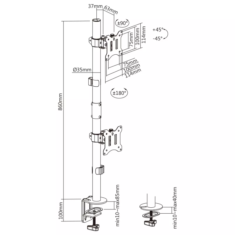 InLine lauaklamber 2x TV/LED/TFT ekraanile kuni 81cm 32 tolli max 9kg