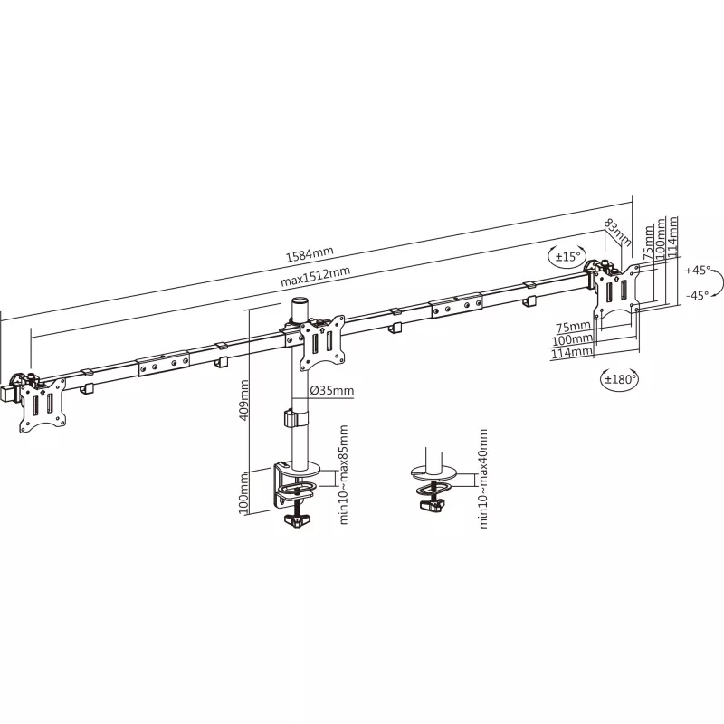 InLine lauahoidik 3-le telerile / LED- / TFT-ekraanile kuni 81 cm (32 tolli), max 7 kg
