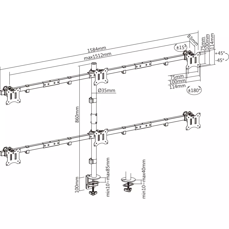 InLine lauaklamber kuni 6x TV / LED / TFT ekraanile kuni 81 cm 32 tolli max 7 kg must