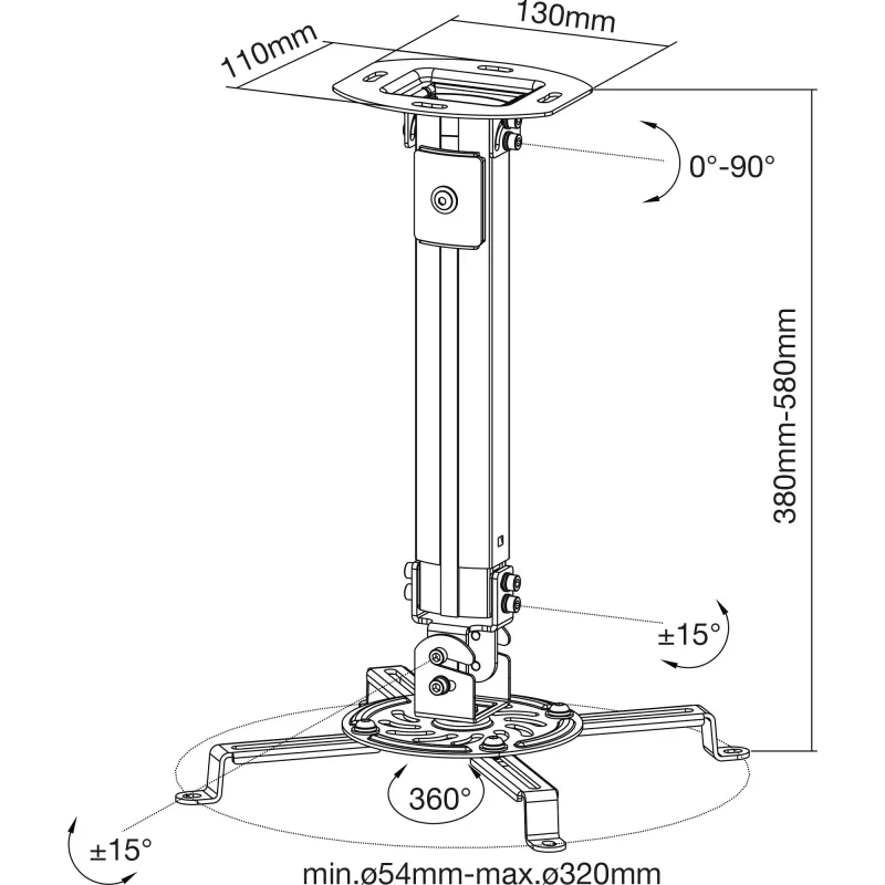 InLine Basic projektori laekinnitus, 38–58 cm, max 13,5 kg
