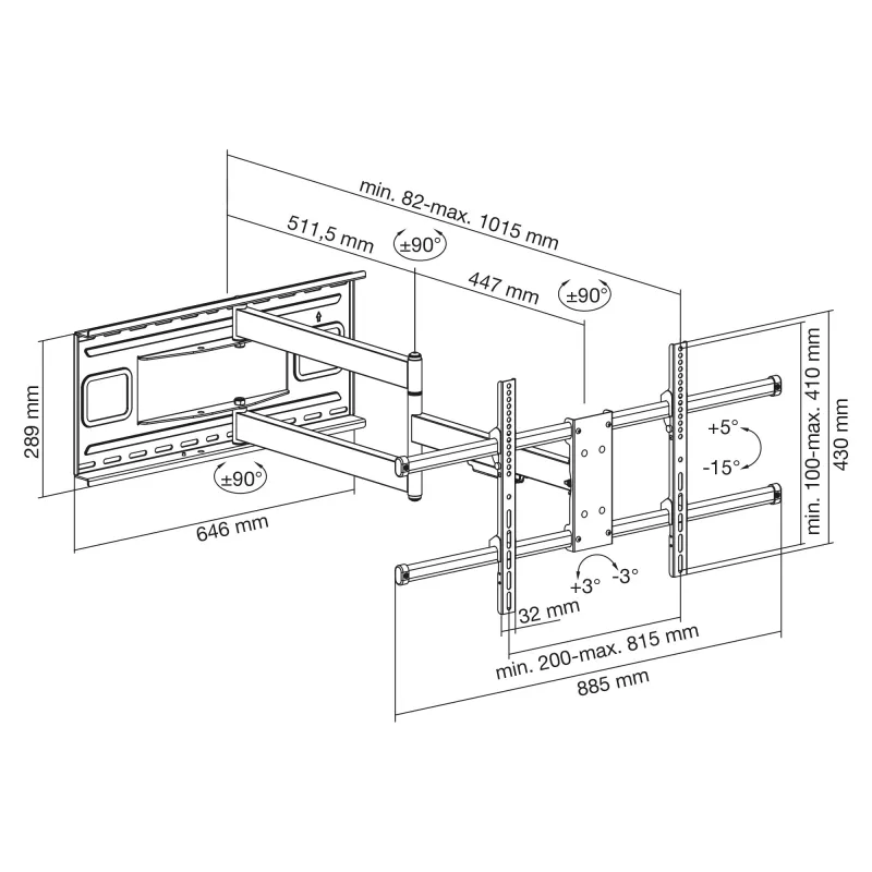 InLine XL-Arm Full-Motion TV seinakinnitus, 43–80-tollistele lameekraan-teleritele, max 50 kg