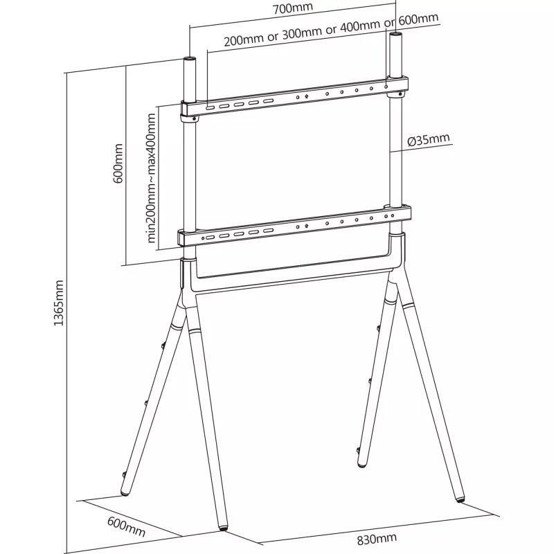 InLine puitstatiiv Studio TV-alus, ekraanidele 49–70 tolli (124–178 cm), max 40 kg