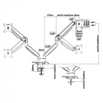 InLine lauakinnitus koos tõstuki ja USB/Audio-ga, 2 monitorile kuni 81cm (32 tolli) 9kg, hõbedane