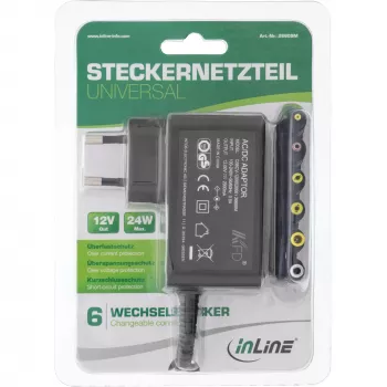 InLine universaalne toiteplokk, 12V / 24W, 6 vahetatava pistikuga