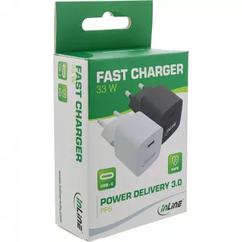 InLine USB-laadija, üks USB-C, Power Delivery, PPS, 33W, must