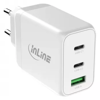 InLine mobiilseadme laadija 31506E — Sisetingimustesse mõeldud universaalne kiirlaadija, 100–240 V sisend, kuni 20 V / 5 A väljund, 1x USB-A, 2x USB-C, Valge