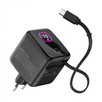 InLine USB toiteplokk, 70 W, GaN, USB-C PD + USB-A QC, kaabel 60 cm, must