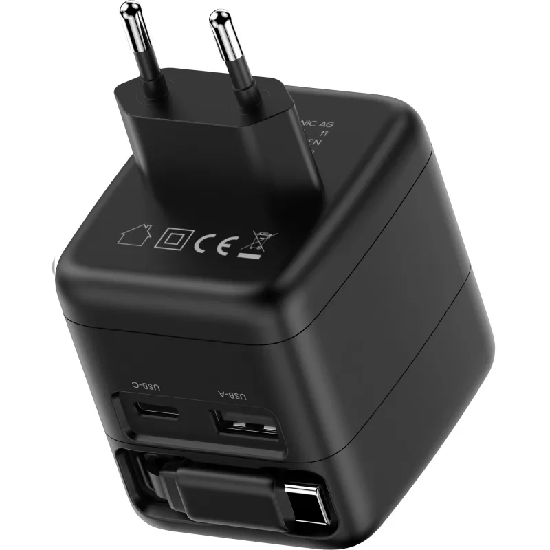 InLine USB toiteplokk, 70 W, GaN, USB-C PD + USB-A QC, kaabel 60 cm, must
