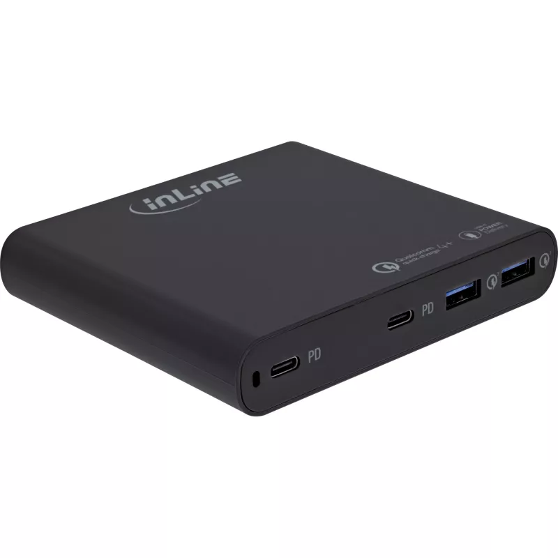 InLine USB toiteplokk, GaN-laadija, 4-portine, 2x USB-C + 2x USB-A, 120W, valge