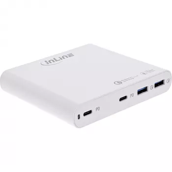 InLine USB toiteplokk, GaN laadija, 4-pordiline, 2x USB-C + 2x USB-A, 120W, valge