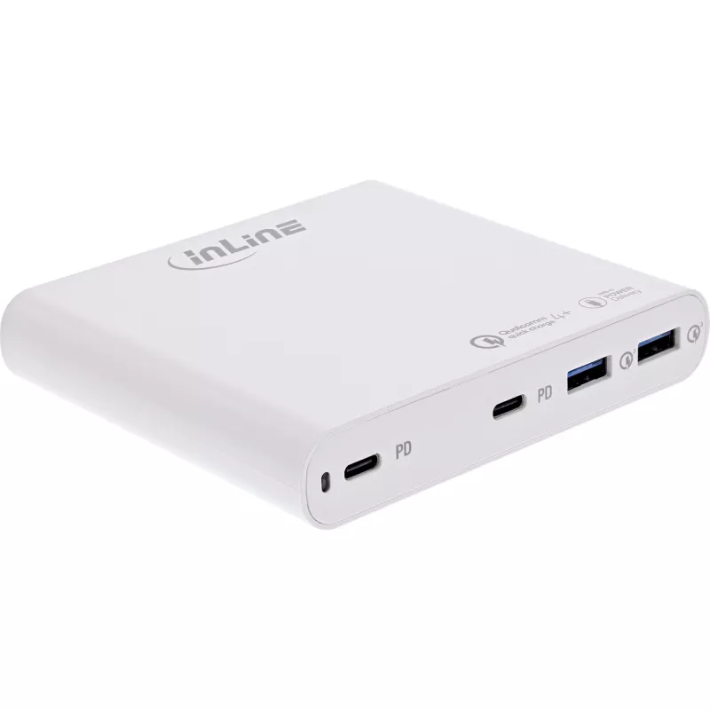 InLine USB toiteplokk, GaN laadija, 4-pordiline, 2x USB-C + 2x USB-A, 120W, valge
