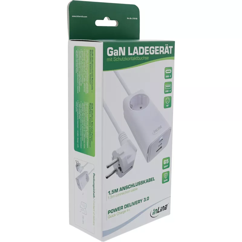 InLine USB toiteplokk, GaN laadija, 2x USB-C, 1x USB-A, PD 3.0, turvapistik