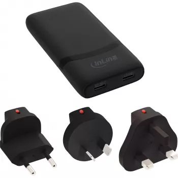USB toiteadapter laadija InLine 31519B kahe USB-C 65W toiteadapter kahe USB-C pordiga