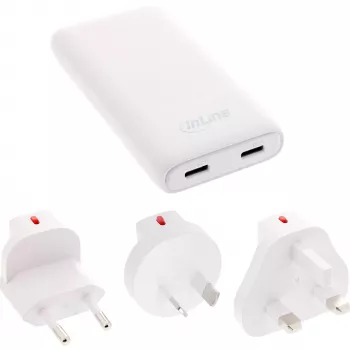 USB toiteplokk laadija InLine 31519C Dual USB-C 65W - kaks USB-C porti, 65 W koguväljund