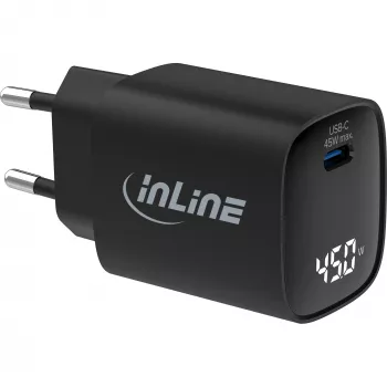 InLine USB PD toiteplokk, GaN laadija, 1 pordiga, USB-C, 45 W, ekraaniga