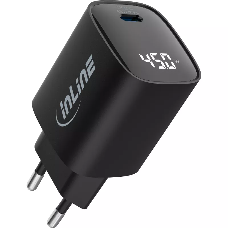 InLine USB PD toiteplokk, GaN laadija, 1 pordiga, USB-C, 45 W, ekraaniga