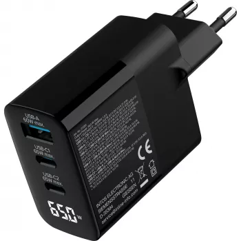 InLine USB PD toiteplokk, GaN laadija, 3 pordiga, USB-C + USB-A, 65 W, ekraaniga