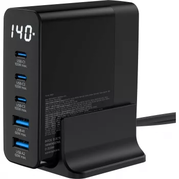 InLine USB PD toiteplokk, GaN laadija, 5 pordiga, USB-C + USB-A, 140 W, ekraaniga
