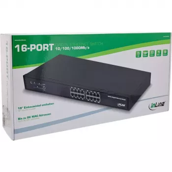 InLine Gigabit võrgukommutaator 16 pordiga, 1 Gb/s, 19-tolline 1U, ventilaatorita
