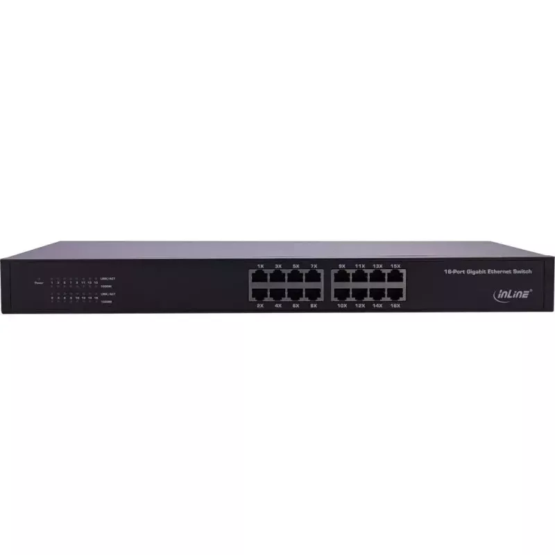 InLine Gigabit võrgukommutaator 16 pordiga, 1 Gb/s, 19-tolline 1U, ventilaatorita