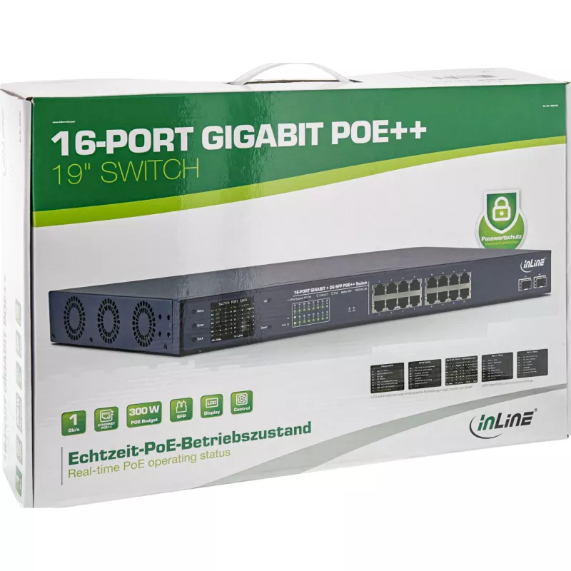 InLine PoE+ Gigabit võrgulüliti 24 porti, 1 Gb/s, 2xSFP, 19 inch 1U (sh kronsteinid)