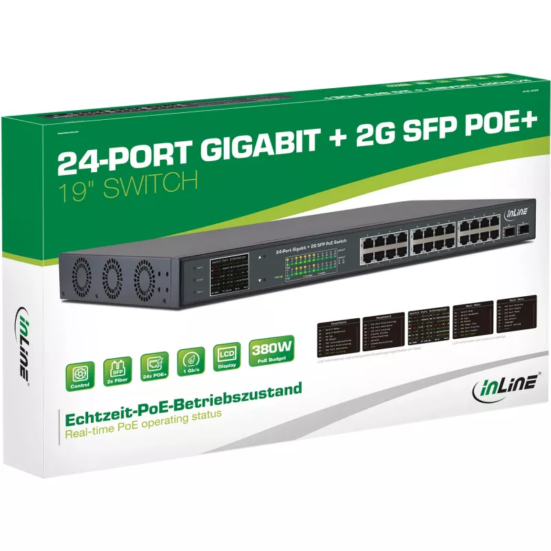 InLine PoE+ Gigabit võrgulüliti 24 porti, 1 Gb/s, 2xSFP, 19 inch 1U (sh. kronsteinid)