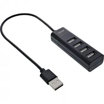 InLine USB 2.0 4-pordiline jaotur, Type-A-pistik 4x Type-A emasele, must, 30cm, õhuke
