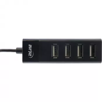InLine USB 2.0 4-pordiline jaotur, Type-A-pistik 4x Type-A emasele, must, 30cm, õhuke