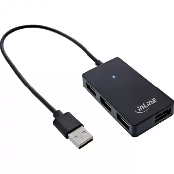 InLine USB 2.0 4-pordiline jaotur, A-tüüpi isane pistik 4x A-tüüpi emasesse pistikusse, must, 30 cm