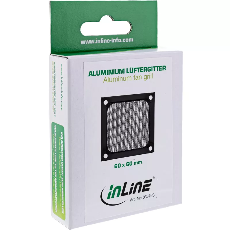 InLine ventilaatorivõre alumiiniumfiltrist, must, 60x60 mm