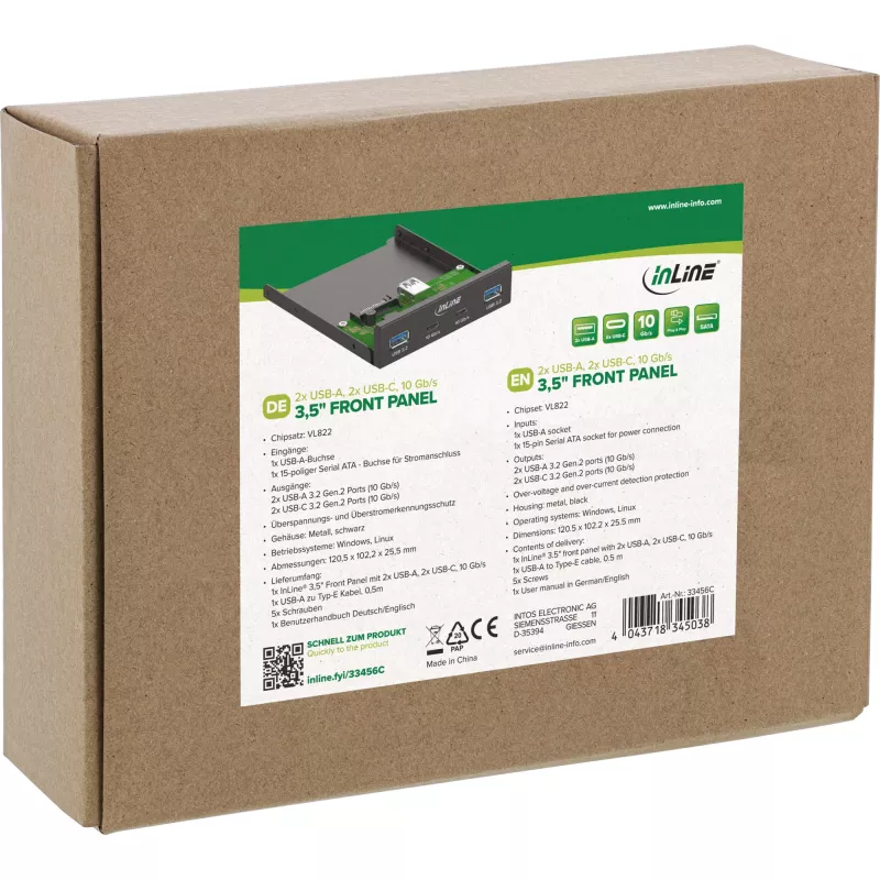 InLine 33456C draivisahtli paneel 8.89 cm (3.5 tolli) I/O pordipaneel Must