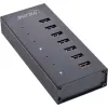 InLine USB 3.2 Gen.1 7-pordine jaotur, alumiiniumkorpusega, must, 2,5 A toiteplokiga