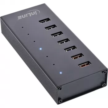 InLine USB 3.2 Gen.1 7-pordine jaotur, alumiiniumkorpusega, must, 2,5 A toiteplokiga