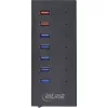 InLine USB 3.2 Gen.1 7-pordine jaotur, alumiiniumkorpusega, must, 2,5 A toiteplokiga