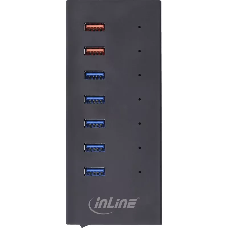 InLine USB 3.2 Gen.1 7-pordine jaotur, alumiiniumkorpusega, must, 2,5 A toiteplokiga
