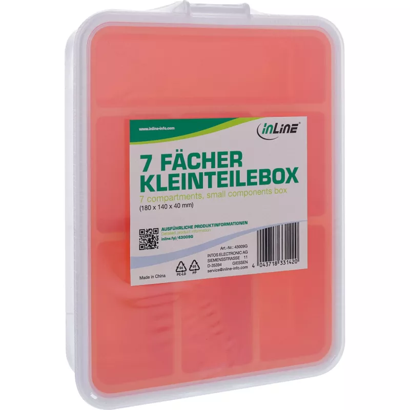 InLine väikeste osade karp, 7 sahtlit, 180x140x40mm, oranž