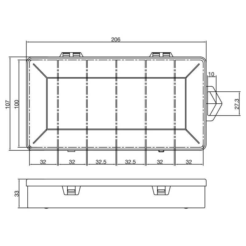 InLine väikeste komponentide karp, 6 vaheseina, 206x107x33mm, läbipaistev